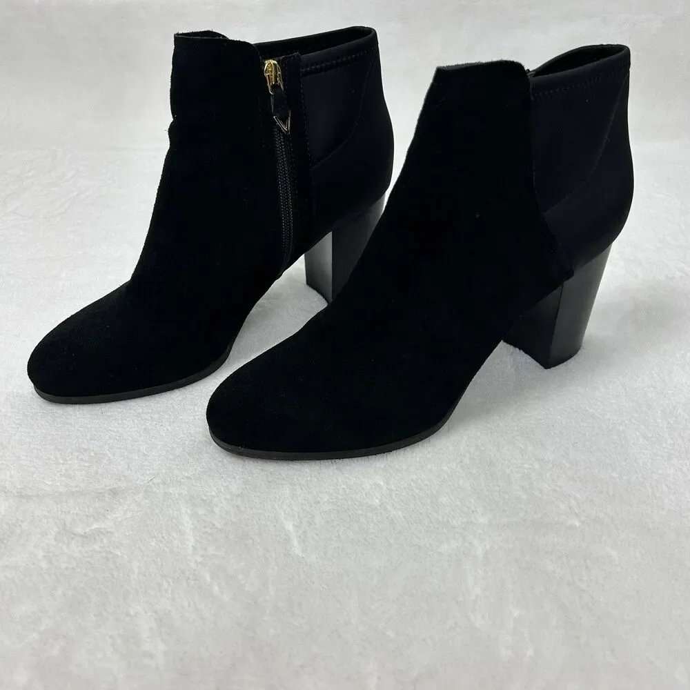 Vionic Boots Womens Size 10 Black Perk Whitney Ankle Booties Suede Zip Heeled